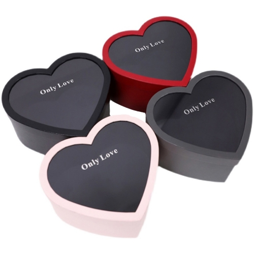 Custom gift heart shape Cardboard paper box packaging with clear transparent PVC window for gift items and chocolate and fresh flowers